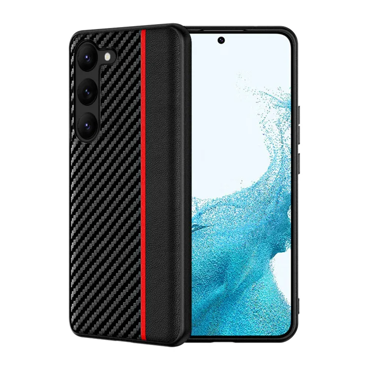 REDVAG for Patchwork Samsung Galaxy S24 Plus Ultra Case Phone Carbon Fiber Luxury Genuine Leather Shockproof Protection Cases