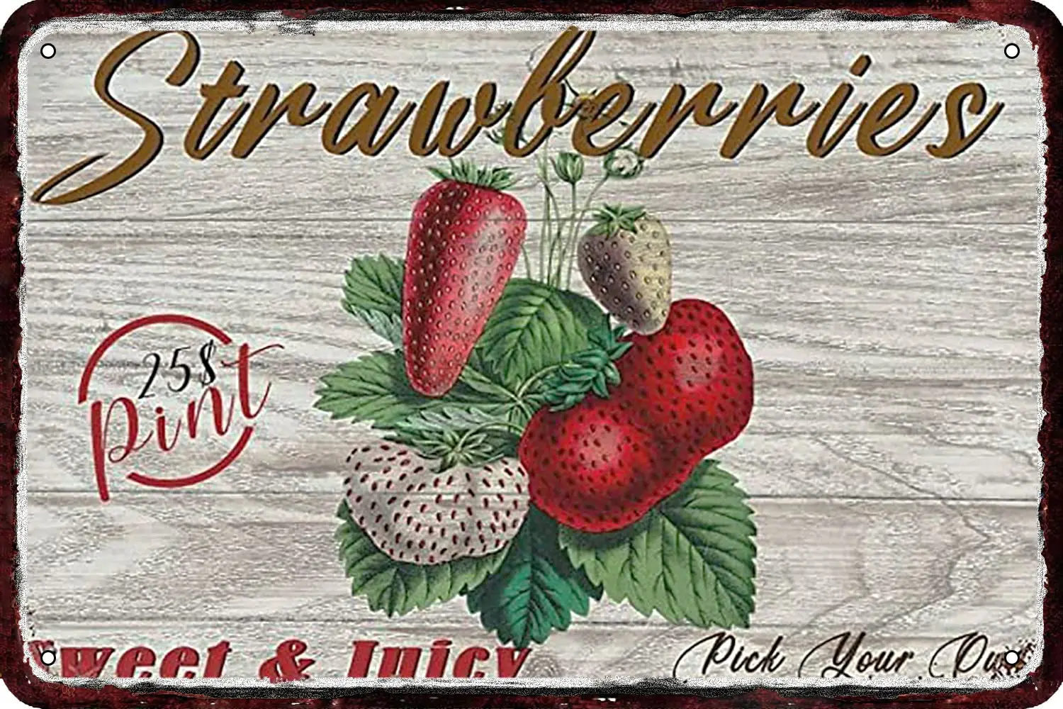 Strawberry Berries Sweet & Vintage Metal tin Sign Wall Decor Retro Art Funny Decorations for Home Man Cave bedroom 8x1