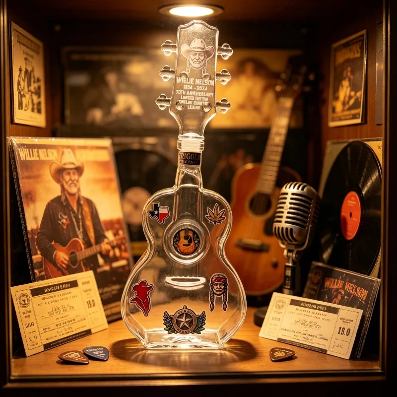 Willie Nelson Guitar Shaped Glass Decanter Sticker Craft Whiskey Bottle Outlaw Country Style Home Bar Decor Music Fan Gift