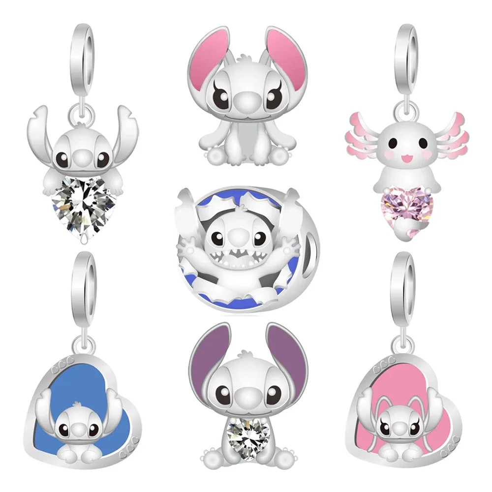 Cute Cartoon Stitch & Angel Couple Charm Fit Bracelet Necklace Pendant for Women Jewelry Making Original Charms Beads