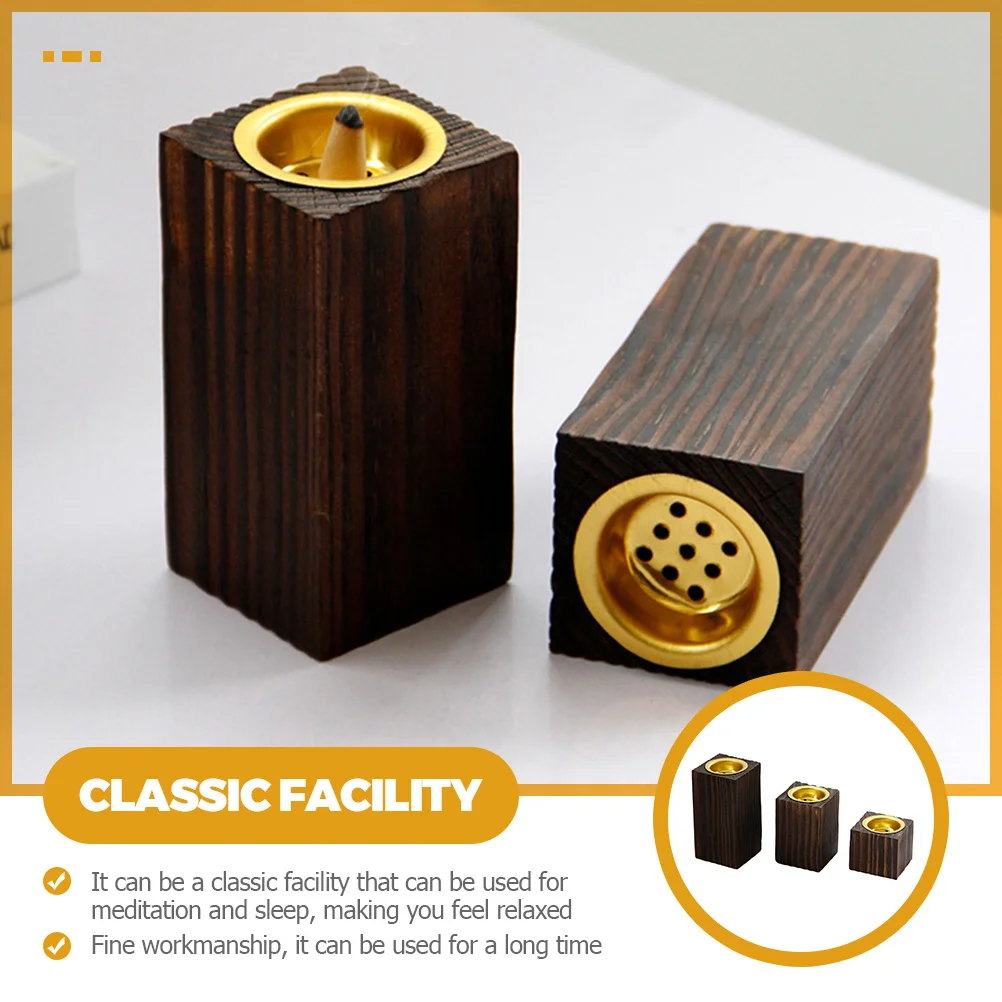 

3 Pcs Incense Burner Set Home Decoration Dining Room Table Decorative Aroma Square Wooden Retro Decorate Cone Small