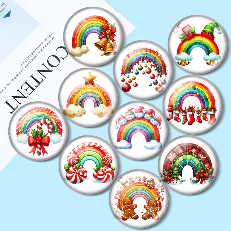 

Christmas Rainbow 12mm/18mm/20mm/25mm Round photo glass cabochon flat back Making findings Jewelry