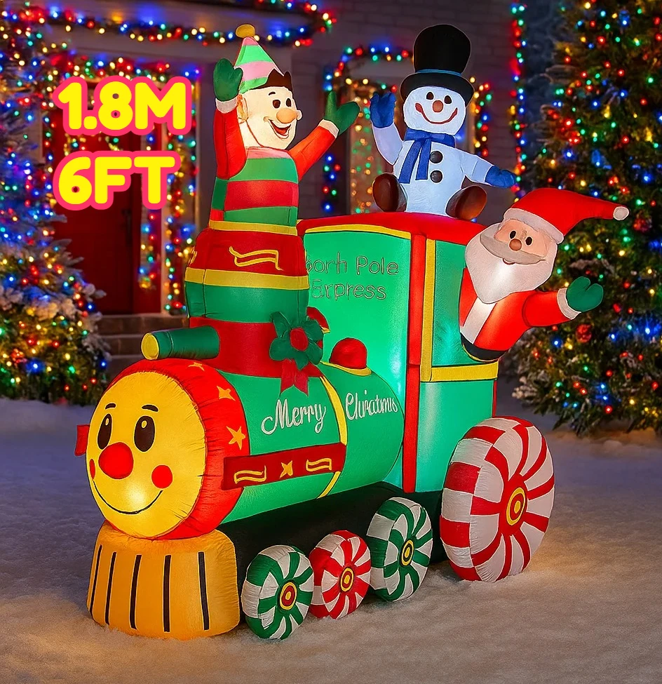6FT Inflatable Toy Christmas Decorations Inflatable Santa Elf Snowman Train Toys Home Yard  With LED Lights Christmas Supplies