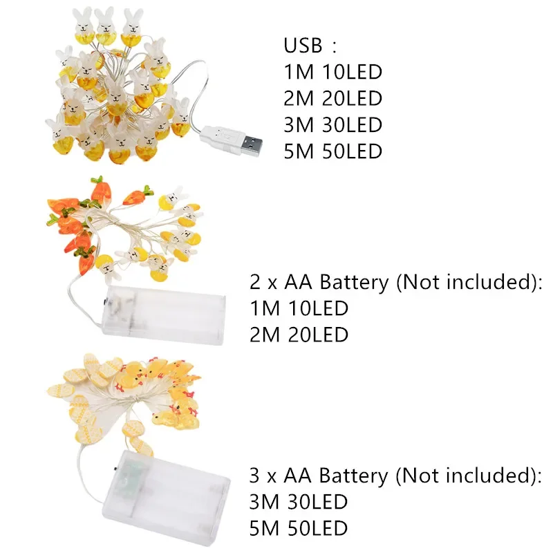 Curtain 2024 Easter Rabbit String Light Carrot Chick Eggs Fairy Light Garland Happy Easter Party Decoration for Home Kids Gift
