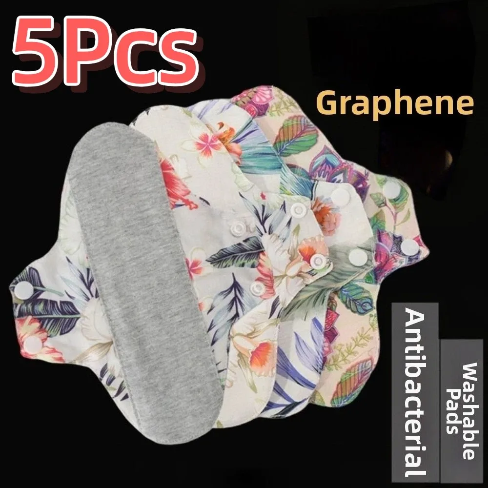 5 szt. Grafenowych Podpasek Wielokrotnego Użytku, Odpornych na Przeciekanie, Szybko Absorbujących, Zmywalnych Podpasek Higienicznych 23CM z Warstwą Wodoodporną