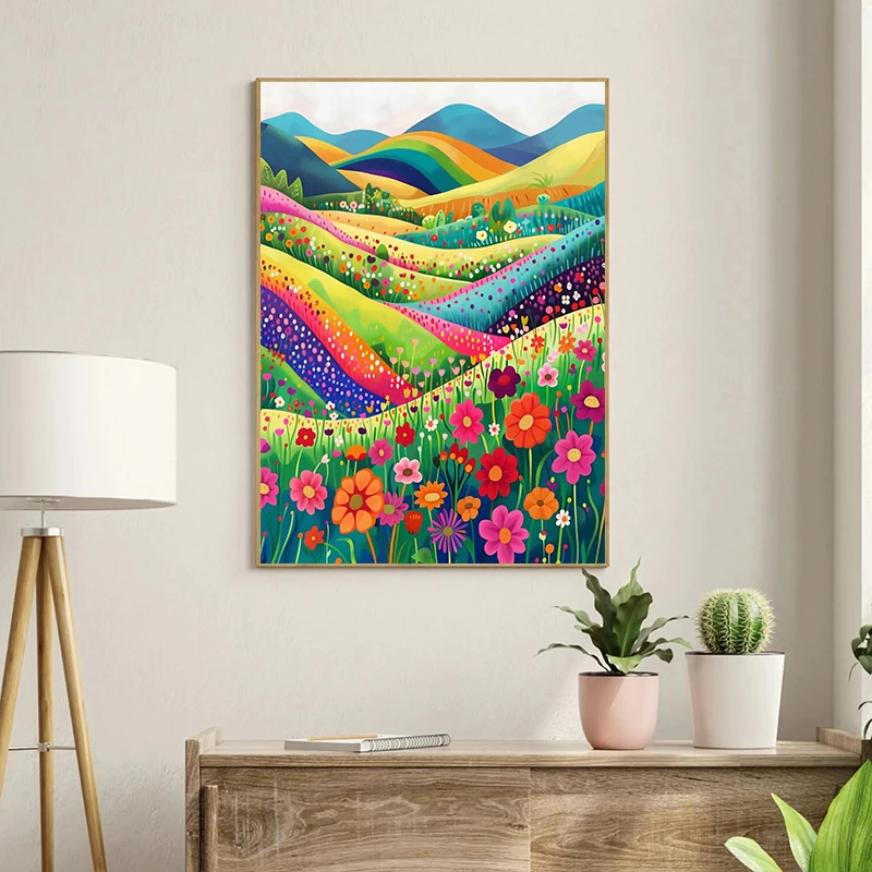 1pc frameless Canvas Painting 1pc frameless Canvas Painting  1pc framless Canvas Painting Colorful Floral Whimsical Camping Wild