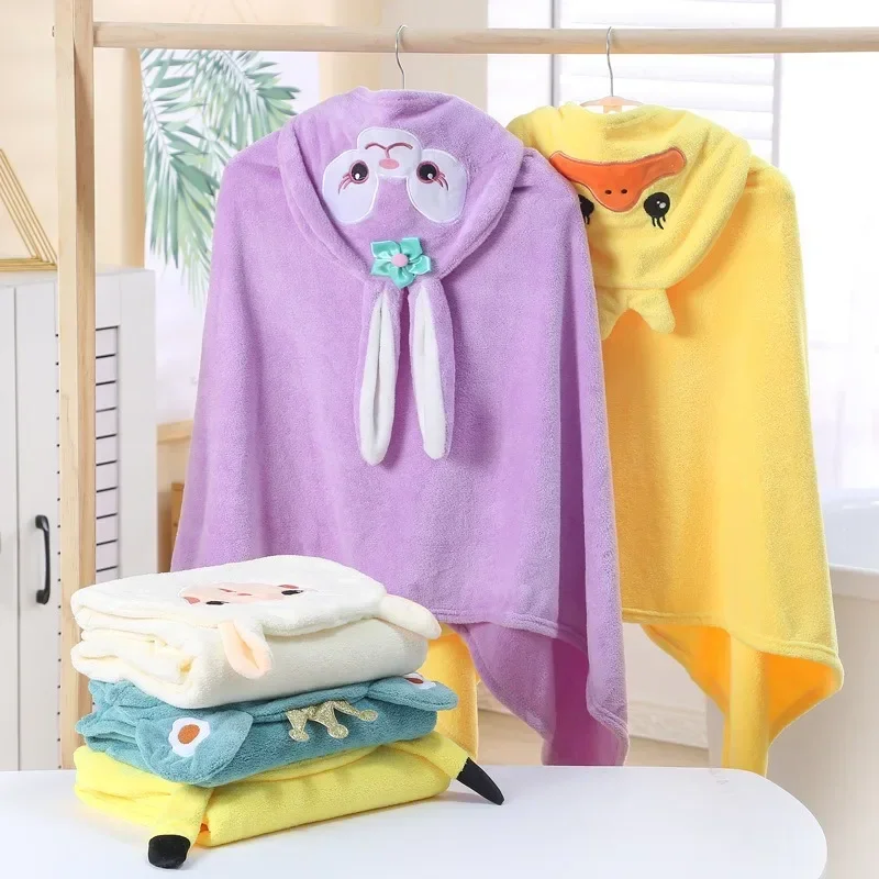 Bath Towel for Children Hooded Cape Cloak Absorbent Baby Hooded Bathrobe Cartoon Baby Coral Fleece Bath Towel for Children