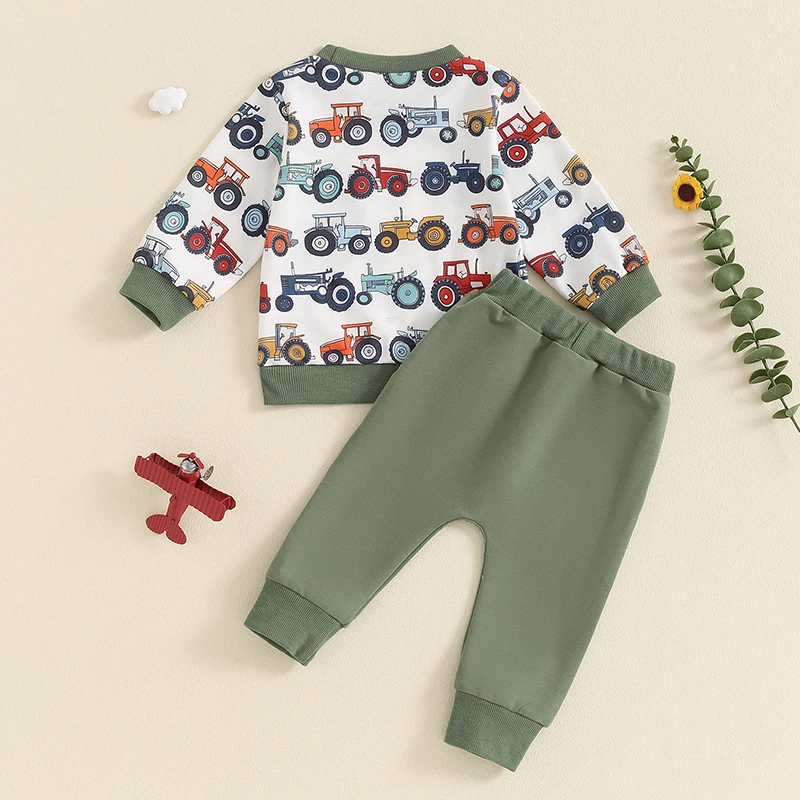 2024-05-17 Lioraitiin Baby Boys Set, Long Sleeve Crew Neck Tractor Print Sweatshirt with Elastic Waist Sweatpants Infant Clothes