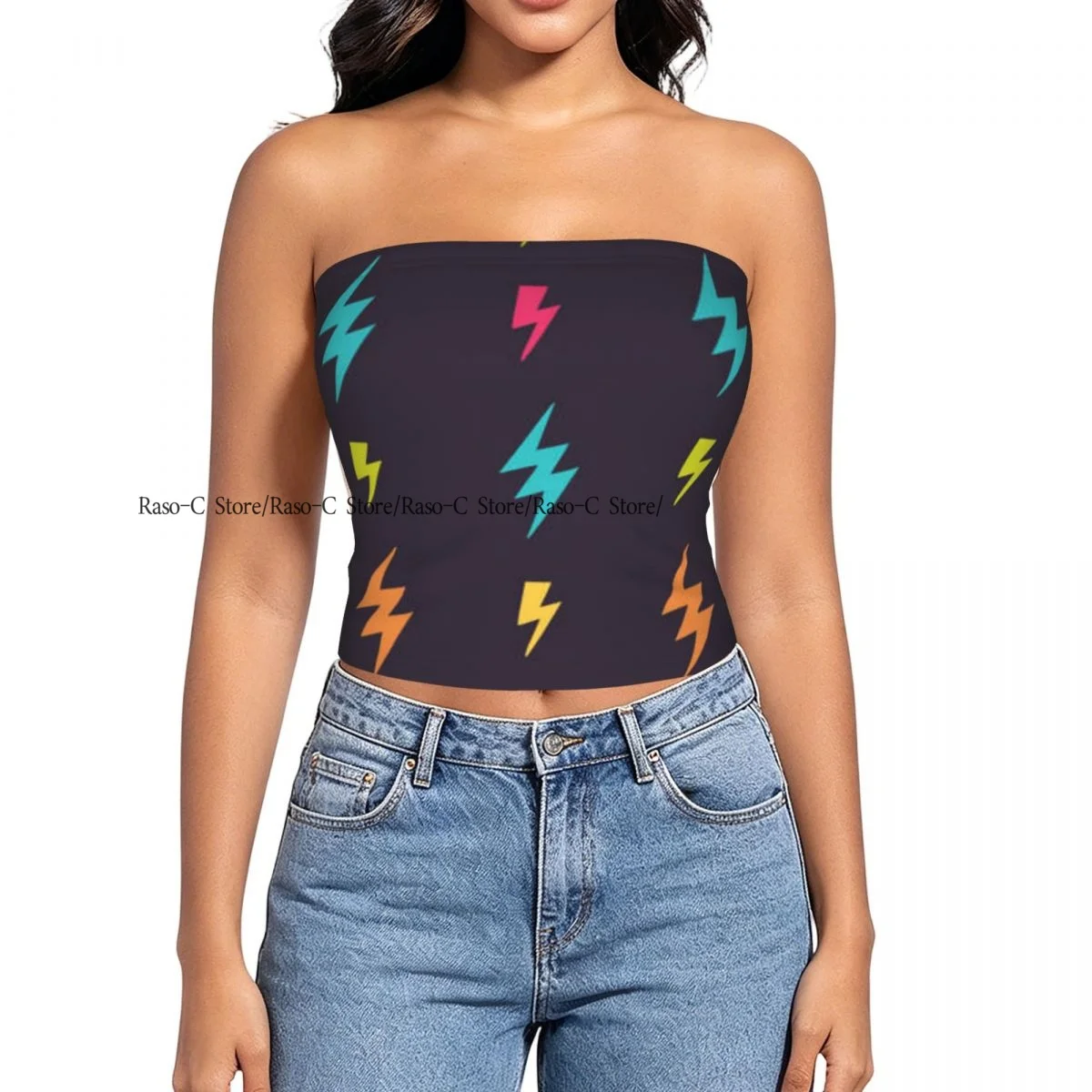 Women strapless blouses sleeveless Abstract Lightning Bolts Thunder halter-neck sexy short-sleeved blouses