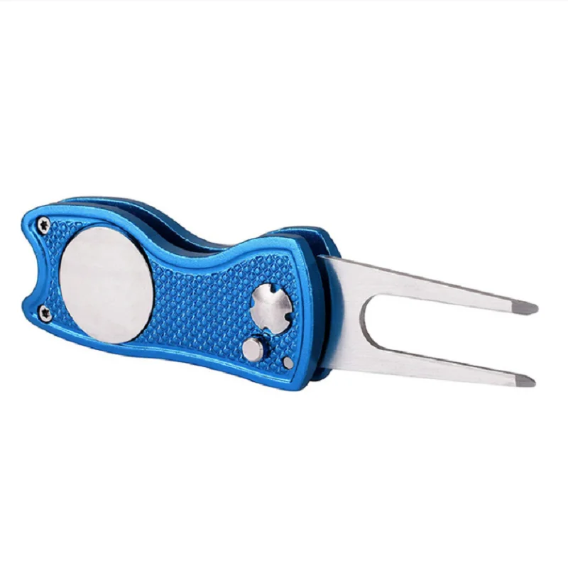 New Metal Foldable Golf Divot Repair Tool with Magnetic Ball Marker and Pop-up Button Green Tool Accessories Gift For Golfer