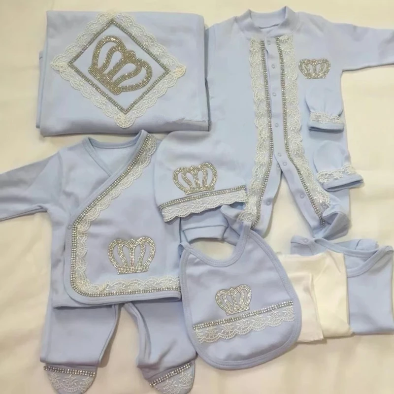 

Taking me Home Pearly Crown Jewlery Angle Wings Romper Onsie Set Luxury 10pcs Bling Butterfly Newborn Blanket Bedding Gift Set