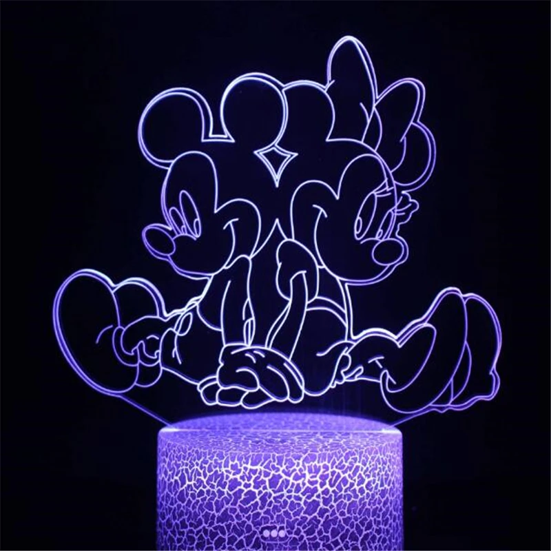 Mickey Mouse and Donald Duck Cartoon 3D Minnie Mouse Visual Night Lights LED Lamp Bedroom Anime Nightlights Color Changing Toys