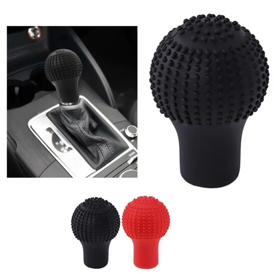 Car Gear Shift Knob Cover Silicone Universal Round Manual Shifter Handbrake Knob Non-slip Cover Interior Parts 1x