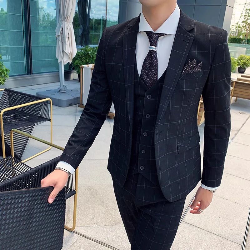 (Blazer + Vest + Trousers) 2024 New Youth Fashion Suits for Men Wedding Business Multi-Occasion Slim Fit Dresses