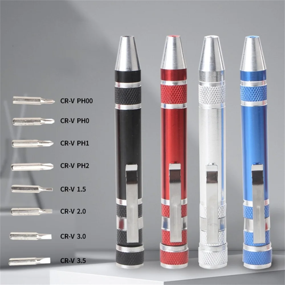 Multifunction 8 In 1 Pocket Precision Mini Screwdriver Pen Mobile phone Repair Hand Tools Kit Portable Screwdriver Set Bits