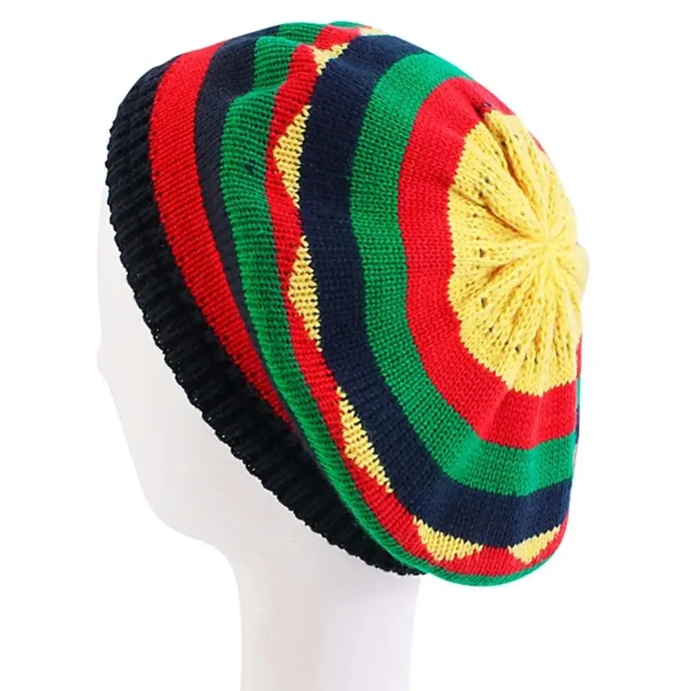 Classic Jamaican Reggae Loose Knitted Beanie Wool Knitted Warm Rainbow Hat Soft Ladies Bonnet
