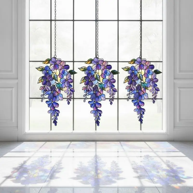 [J] 1pcs 2D Acrylic Colored Wisteria Branch Light-Collecting Device Flower Window Pendant Farm Garden Home Decoration Gifts