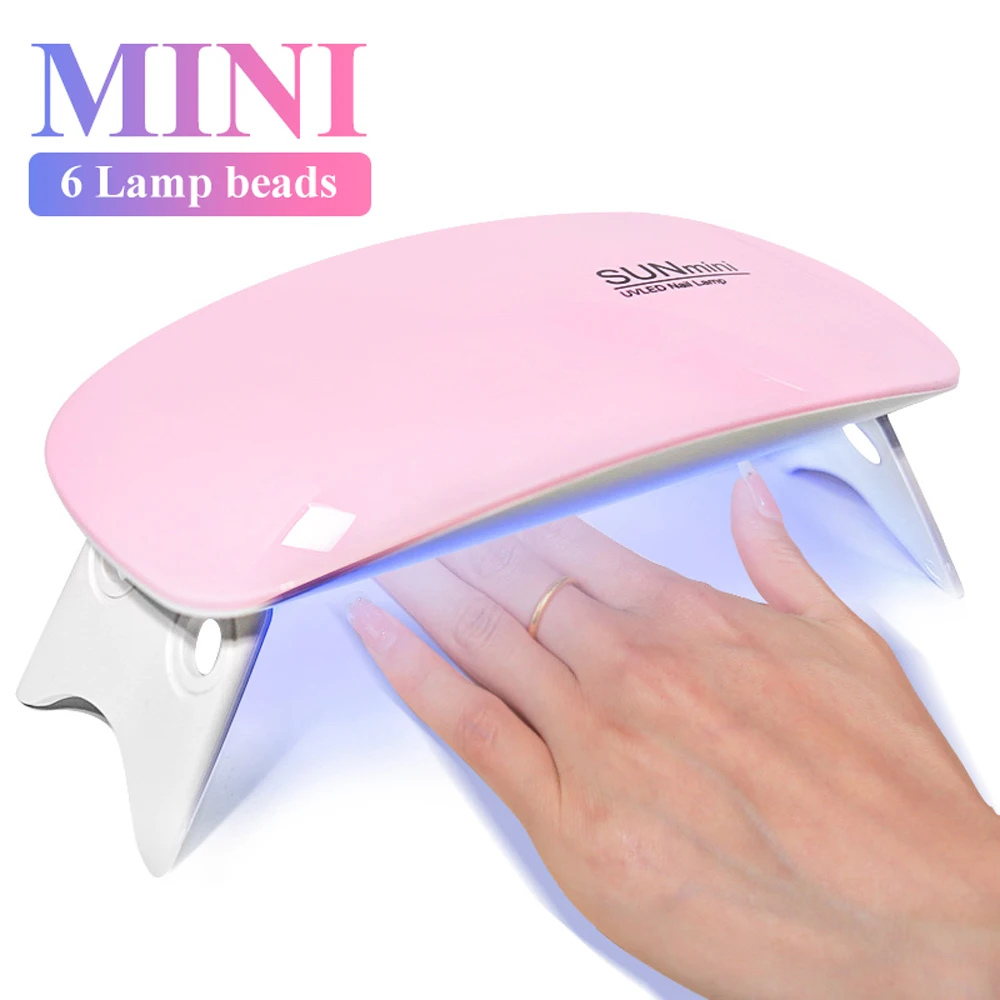 Mini secador de uñas portátil, lámpara de secado de esmalte de uñas para el hogar, 6 LED UV, Cable USB, 6W