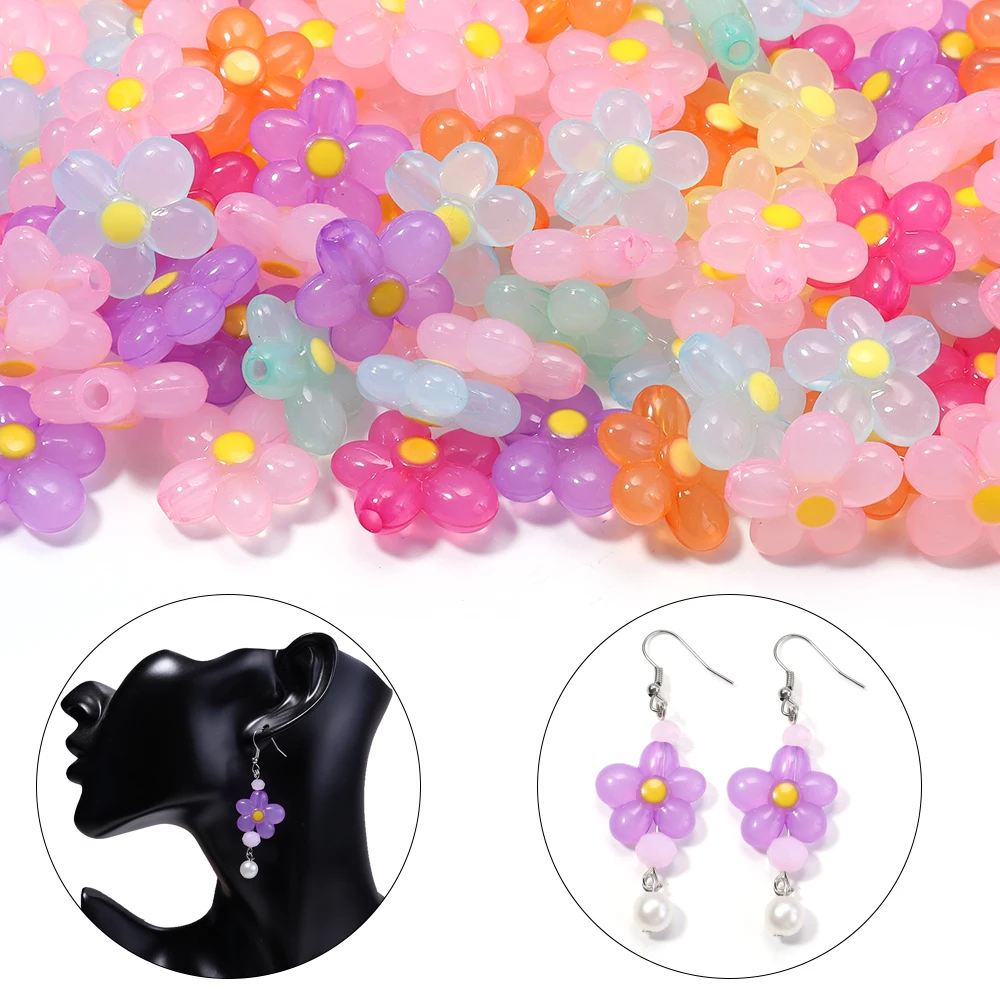 20 Stück/Lot bunte Acrylperlen mit fünf Blütenblättern, gerades Loch, lose Abstandsperlen für die Schmuckherstellung, DIY-Armband, Schlüsselanhänger – Detail 2