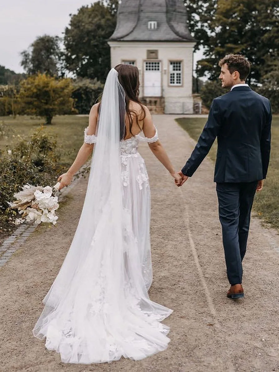 Vestido De novia Formal con escote Corazón y hombros descubiertos para mujer, traje De tul con apliques, corte en línea, hecho A medida