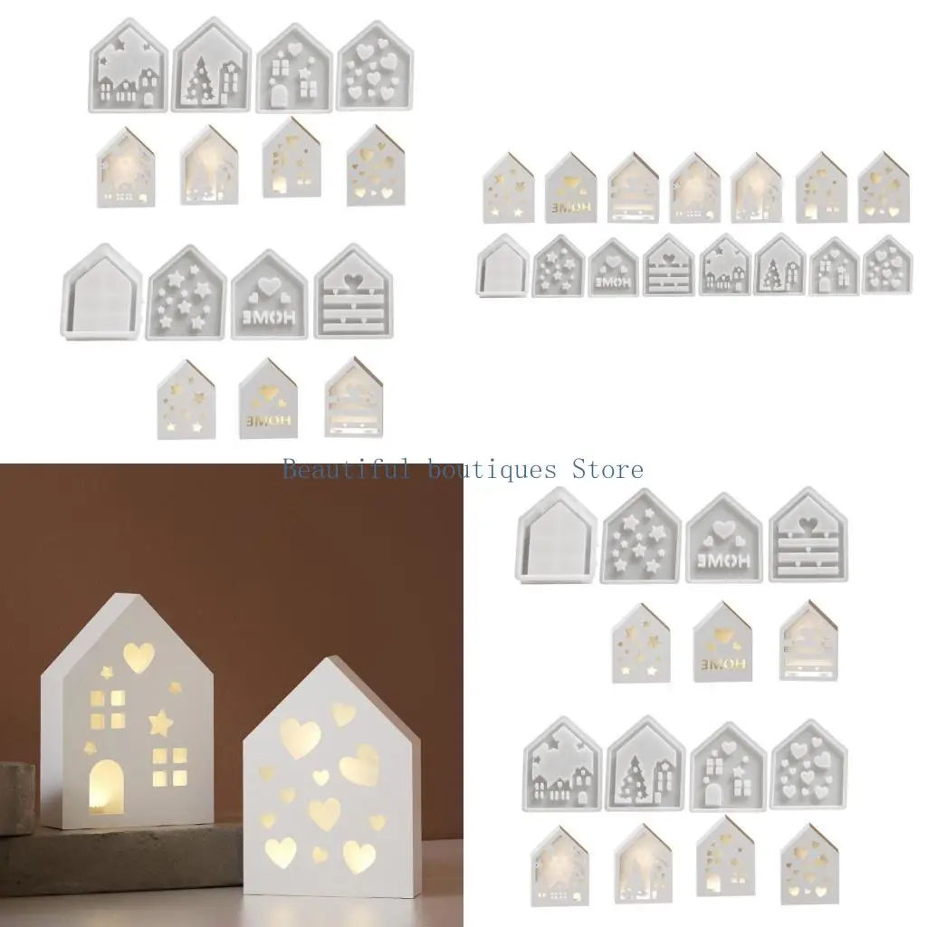

U4LF Set of 8 Artistic House Decors and Gifts Mold Silicone House Ornament Mold Set for Craft Enthusiasts and Home Decors