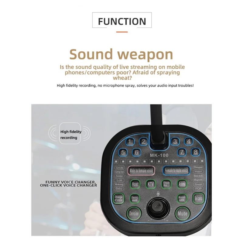 B48A Sound Card Voice Changer Karaoke Recording Voice Changer One-Click Mute Desktop Microphone
