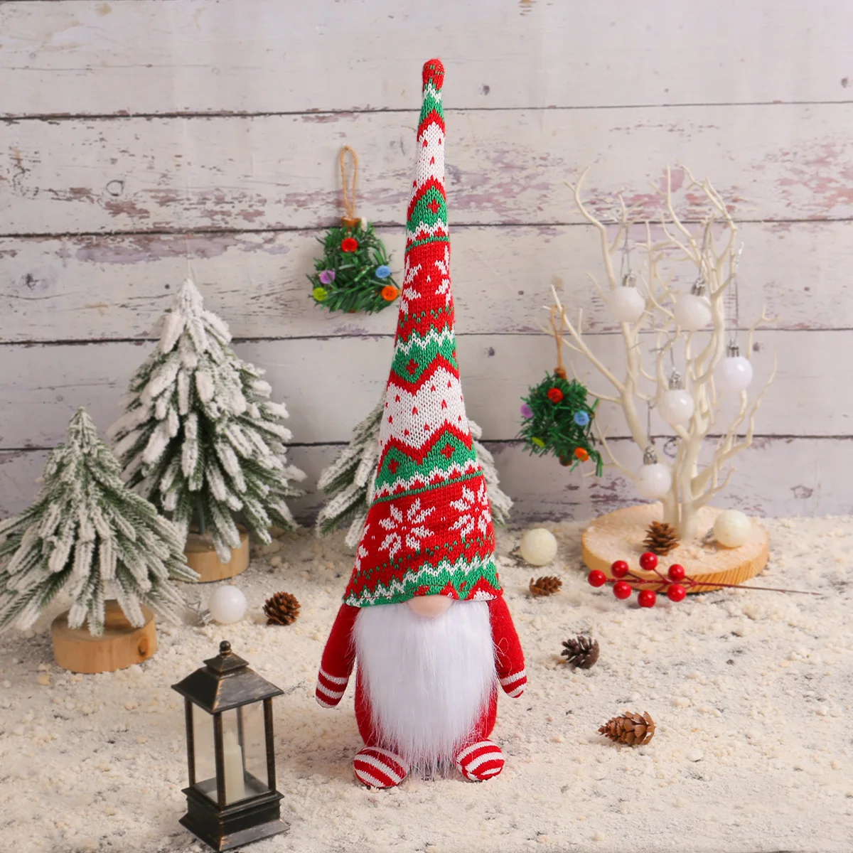 Christmas Knitted Long Hat No Face Doll Rudolph Forest Standing Figure Tabletop Decoration