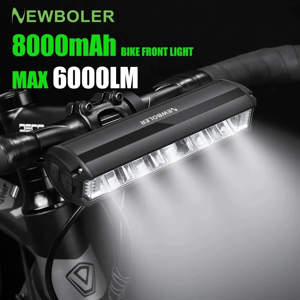 NEWBOLER Bicycle Light Front 8000mAh Bike Light Waterproof Flashlight 6000Lumen USB Charging MTB Road Cycling Lamp Accessories