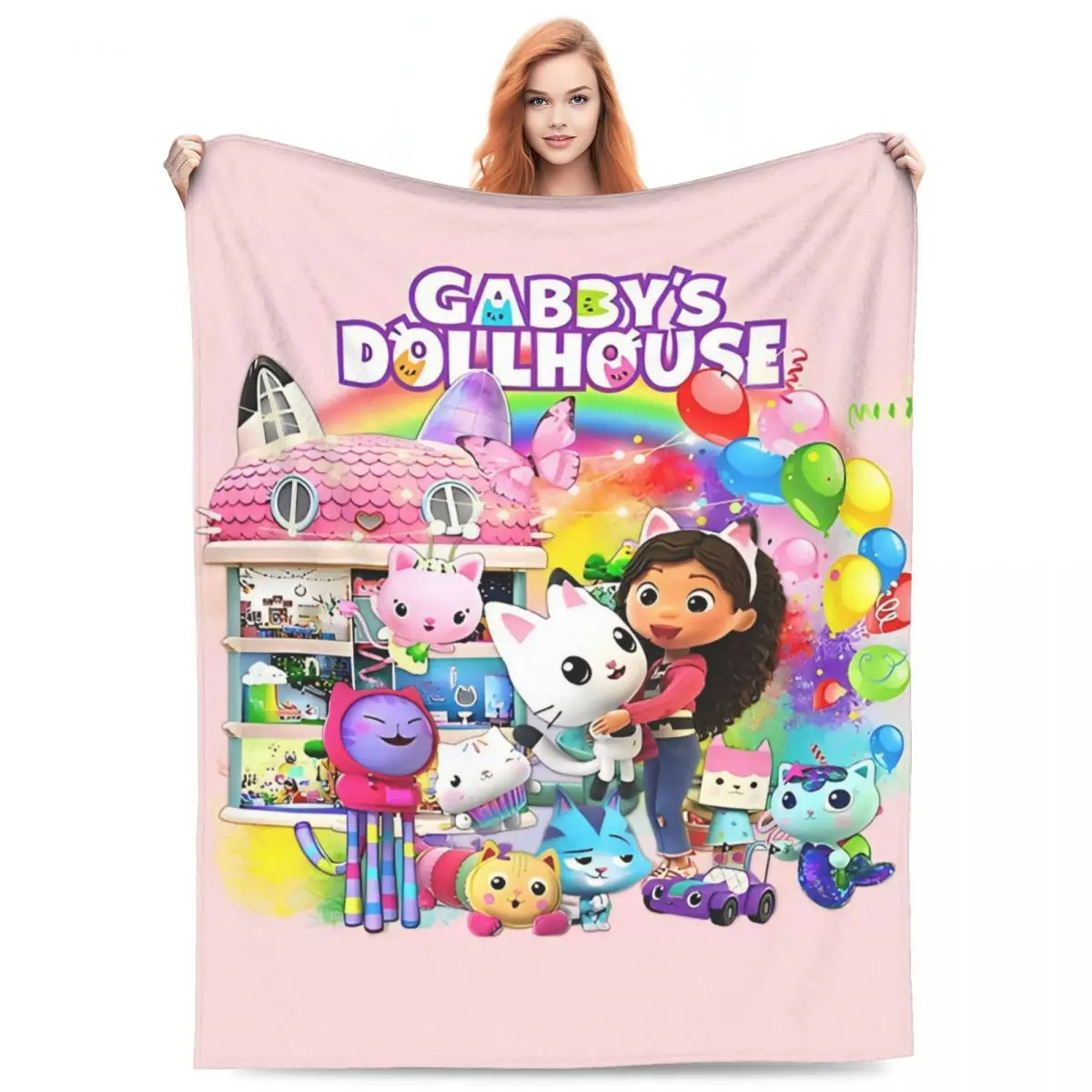 Cartoon Cute G-Gabbys Girl Dollhouse Fleece Throw Blanket Blankets for Sofa Outdoor Super Soft Bedding Throws