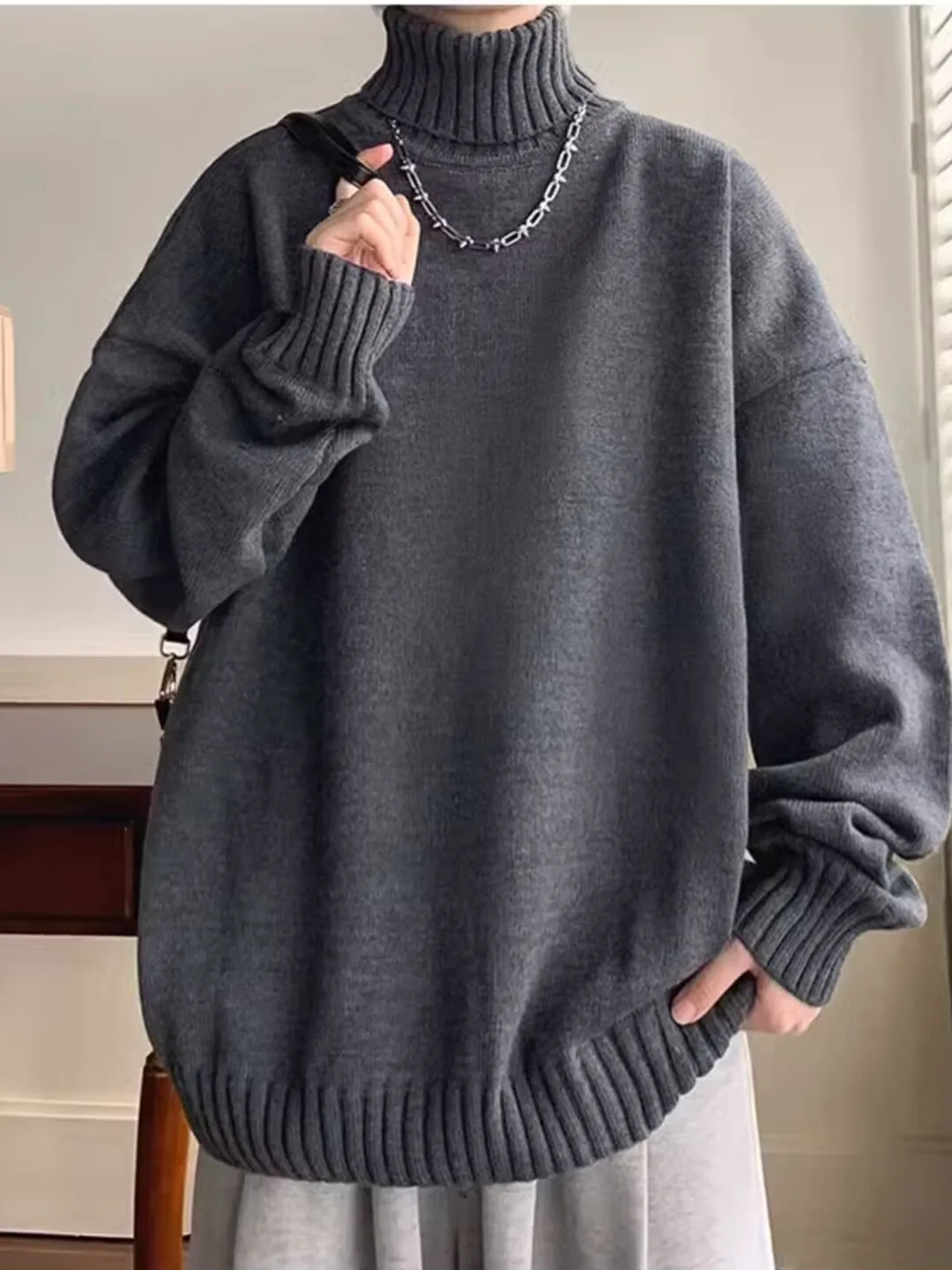 

Свободный свитер с высоким воротником, осенне-зимняя повседневная вязаная верхняя одежда для пар, цветная ленивая мужская и женская одежда