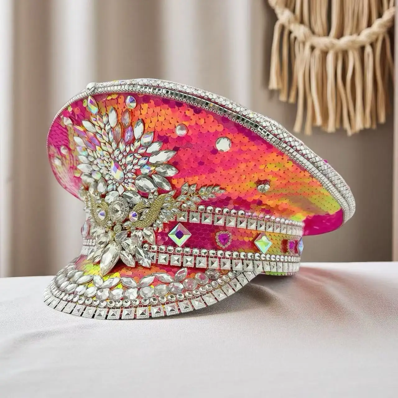 

Steampunk Captain Hat Rhinestone for Burning Man Festival Woman, Music Festival, Halloween, Rave Accessories ＆ Party Caps