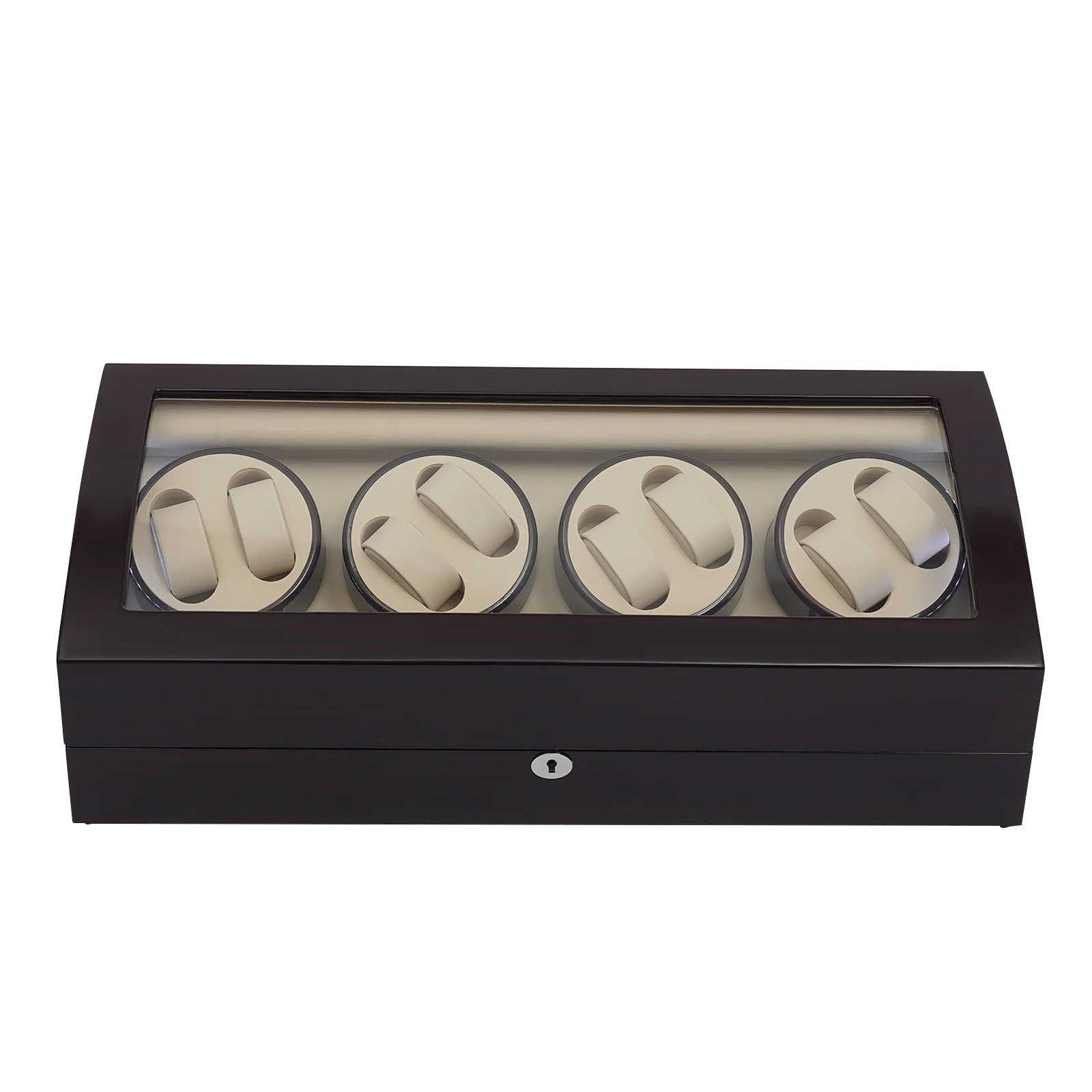 ملفاف ساعة 8+9 للساعات الأوتوماتيكية، علبة عرض ساعة محرك صامتة 10 ديسيبل مع غطاء مفتوح توقف 5 سرعات طلاء خبز من خشب الأبنوس #4