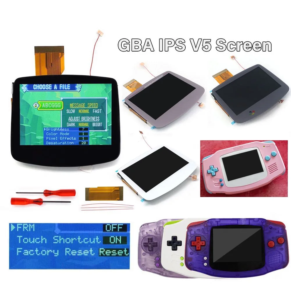 3.0 inch V5 IPS Laminated Screen For GameBoy Advance GBA Highlight Brightness Backlight Retro Pixel Kit with Customized Housing