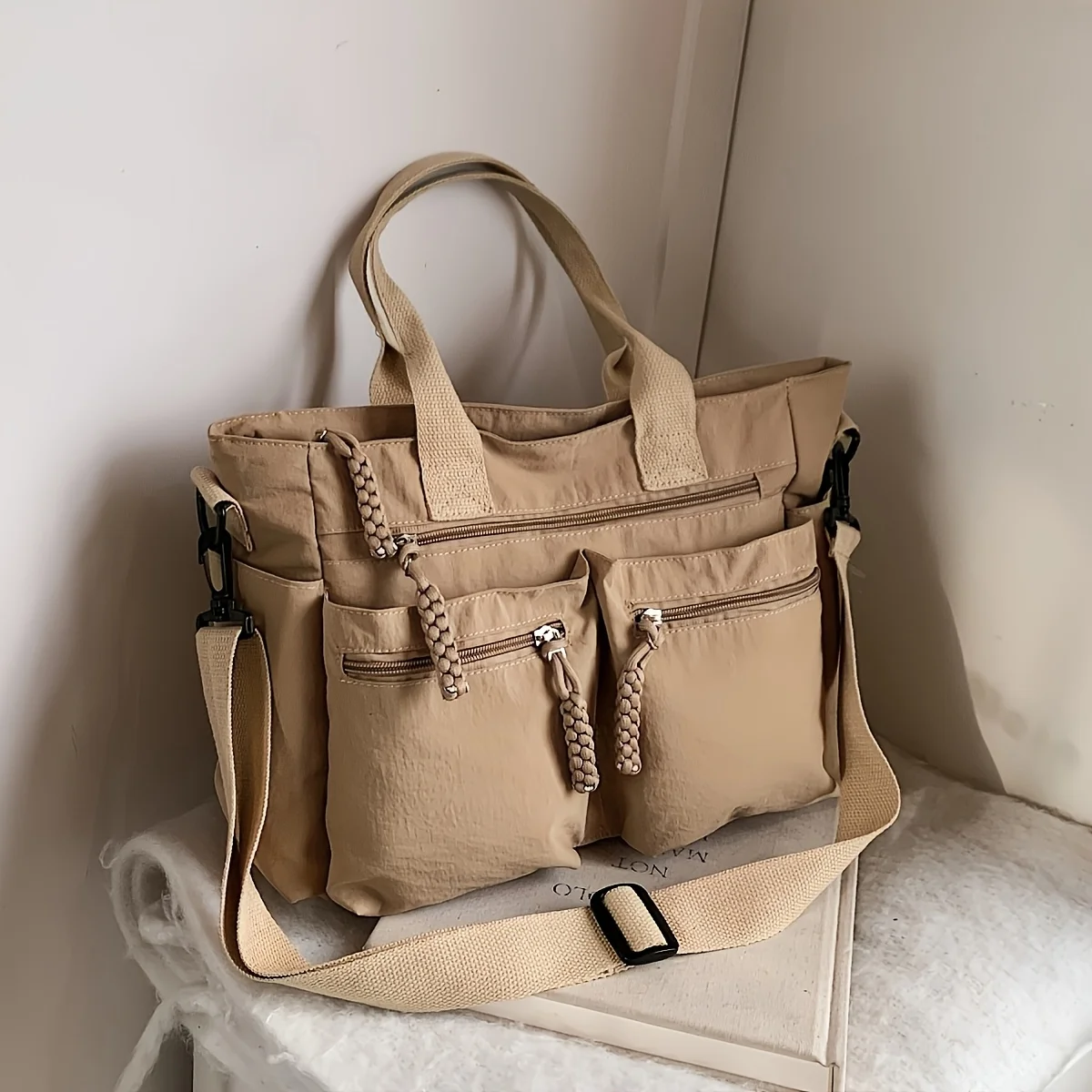 

Large Nylon Tote Bag w/ Zipper, Multi-Compartments. Convertible Crossbody for Work, Travel, Gym. Durable & Spacious. Shop Now!