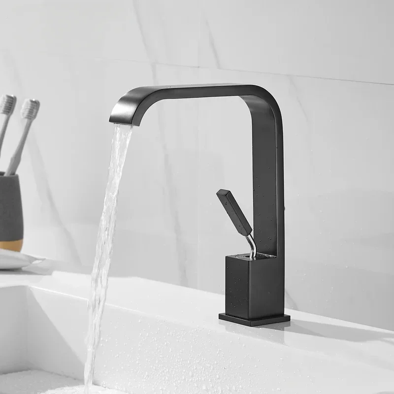 Modern Waterfall Basin Faucet Single Handle Mixer Tap Hot and Cold Water Black/White Wash Basin Faucet Bathroom Fixture