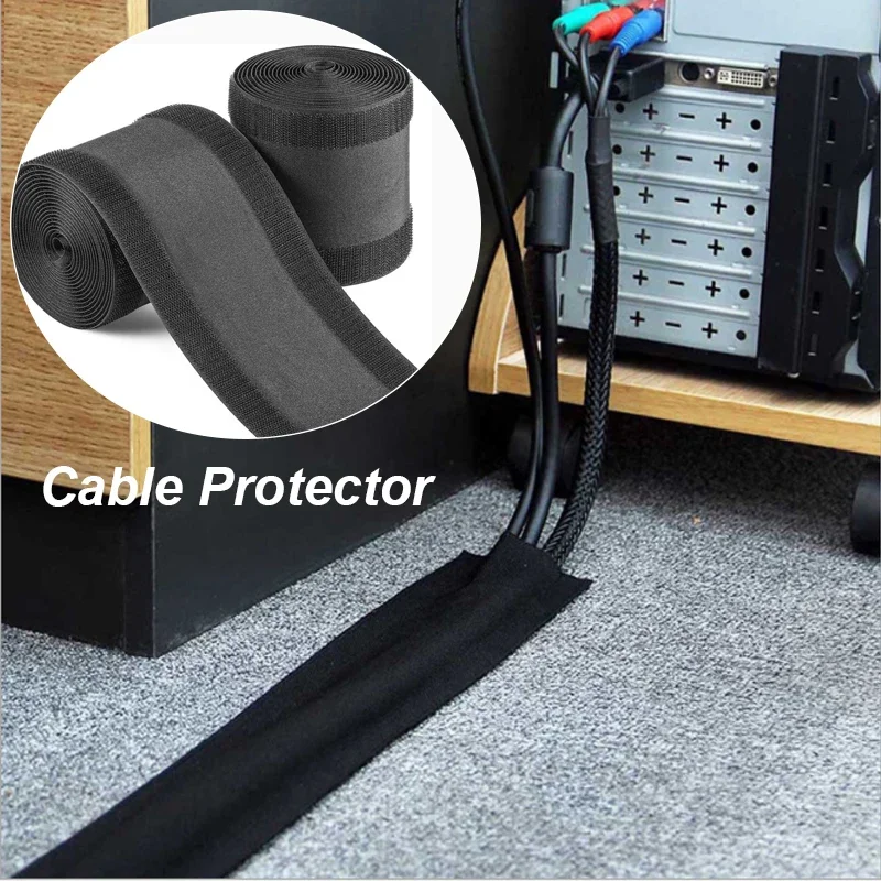 1 Meter Soft Adjustable Hook And Loop Office Desk Wire Cable Cover For Floor/Carpet/Trunk/Desk Office Supplies