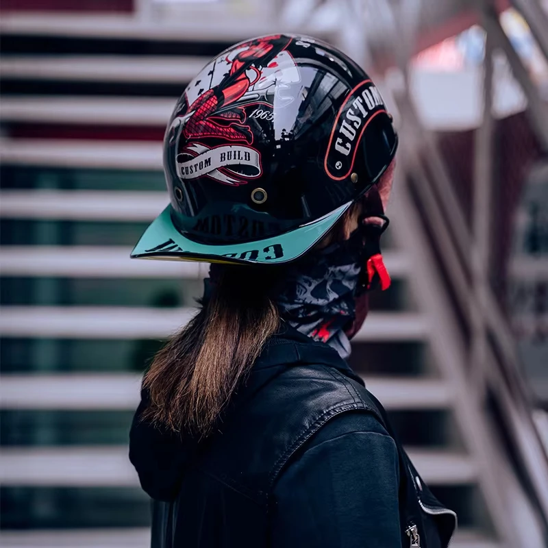 Retro Summer Motorcycle Half Helmet Breathable Vintage Open Face Design Lightweight Cap For Cruiser Scooter Riders