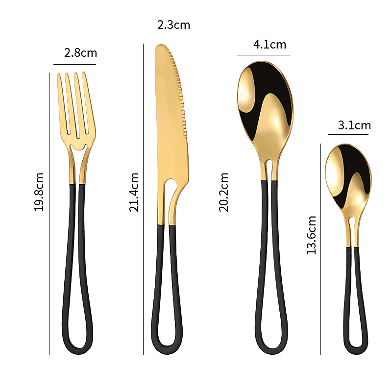 4 Pcs Hollow Handle Stainless Steel Dinnerware Set Western Spoon Dessert Fork Steak Knife Cutlery Set Tableware Kitchen Utensil