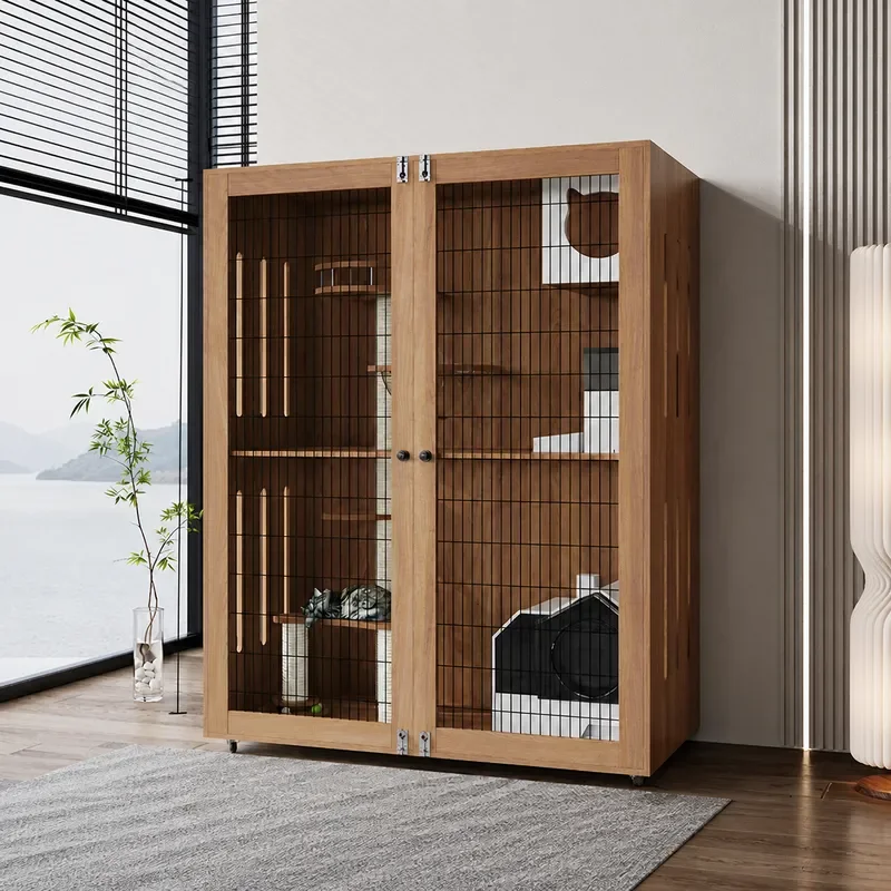 Luxury Indoor Cat Cage House Nest Climbing Frame Integrated Villa Cabinet for Small Apartments