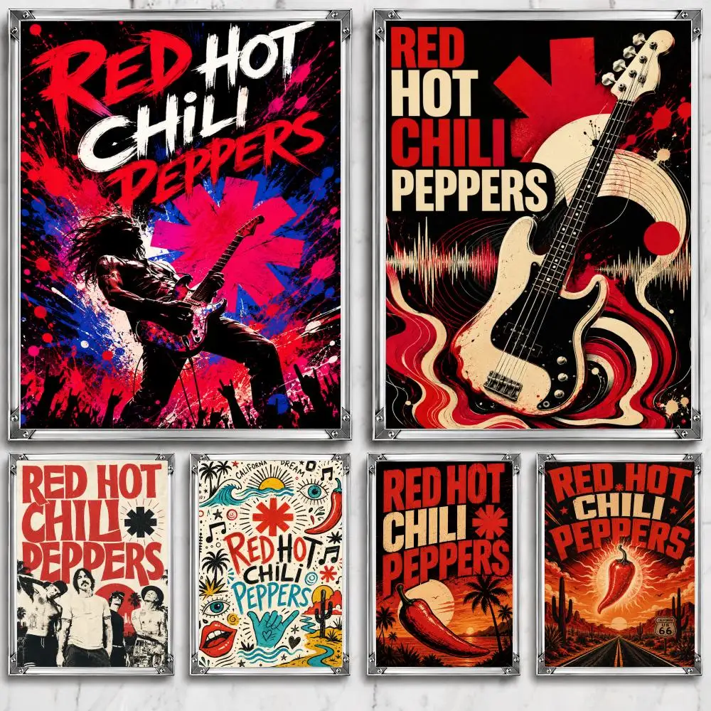Vintage band R-Red H-Hot Chili Peppers Poster Self Adhesive Wall Decor Waterproof Removable for Bedroom Living Room bar Gift