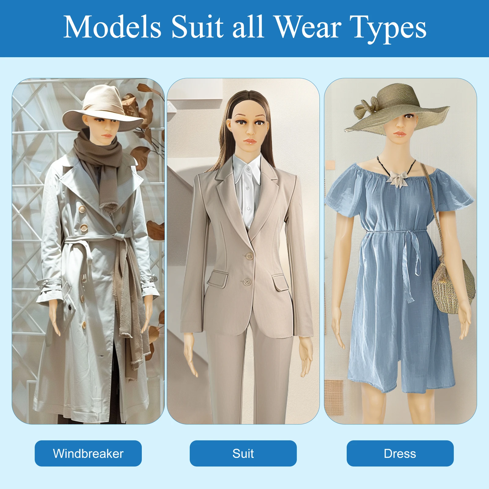 

PP Realistic Display Head Turns Dress Form with Base Female Mannequin Full Body