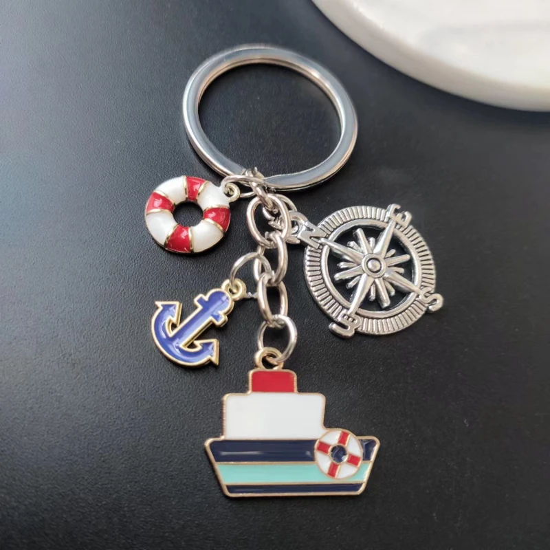 مرساة السفينة البوصلة عوامة إنقاذ العامل البحري البحر بحار سلسلة المفاتيح ، كيرينغ ، اللون الفضي ، مجوهرات رجل الإكسسوارات قلادة الموضة