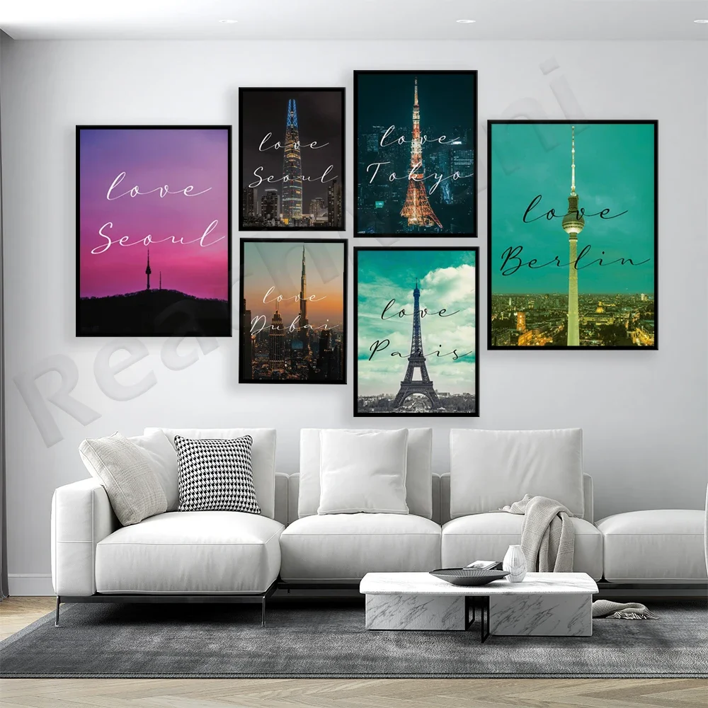 Love Cities Collection, Love Sydney, Seoul, Paris, New York, Dubai, Berlin, Tokyo, Milan, famous city travel landmark poster