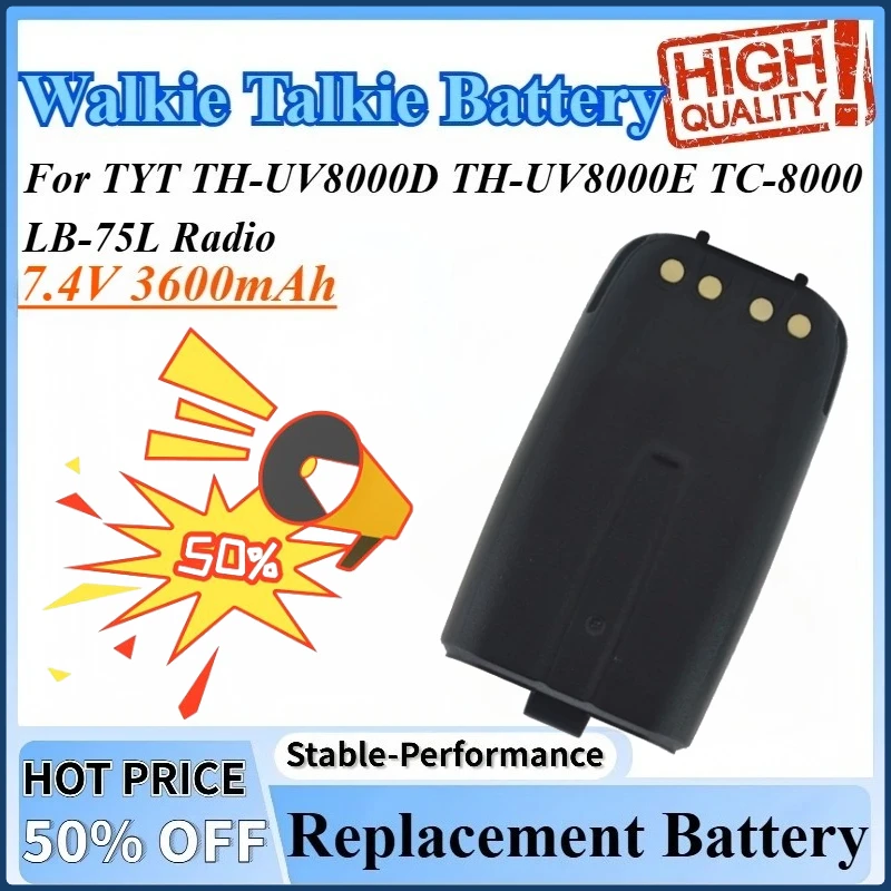 

7.4V 3600mAh New Upgraded Battery Upport Type-C Charging Li-ion Battery Pack For TYT LB-75L TC-8000 TH-UV8000E TH-UV8000D Radio