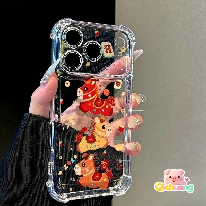

Luxury Clear Four-Corners Phone Case For Redmi 15C 15 14C 13 13C 13X 12 12C 12R 11A 11 10 Prime 10C 10A 10X Pro Cute Pony Cover