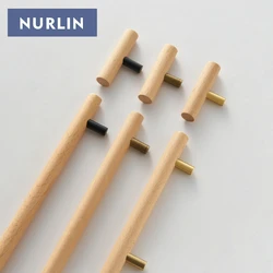 Nurlin Brass Beech Cabinet Handle Nordic Style Wooden Furniture Drawers Wardrobes Pull T-bar