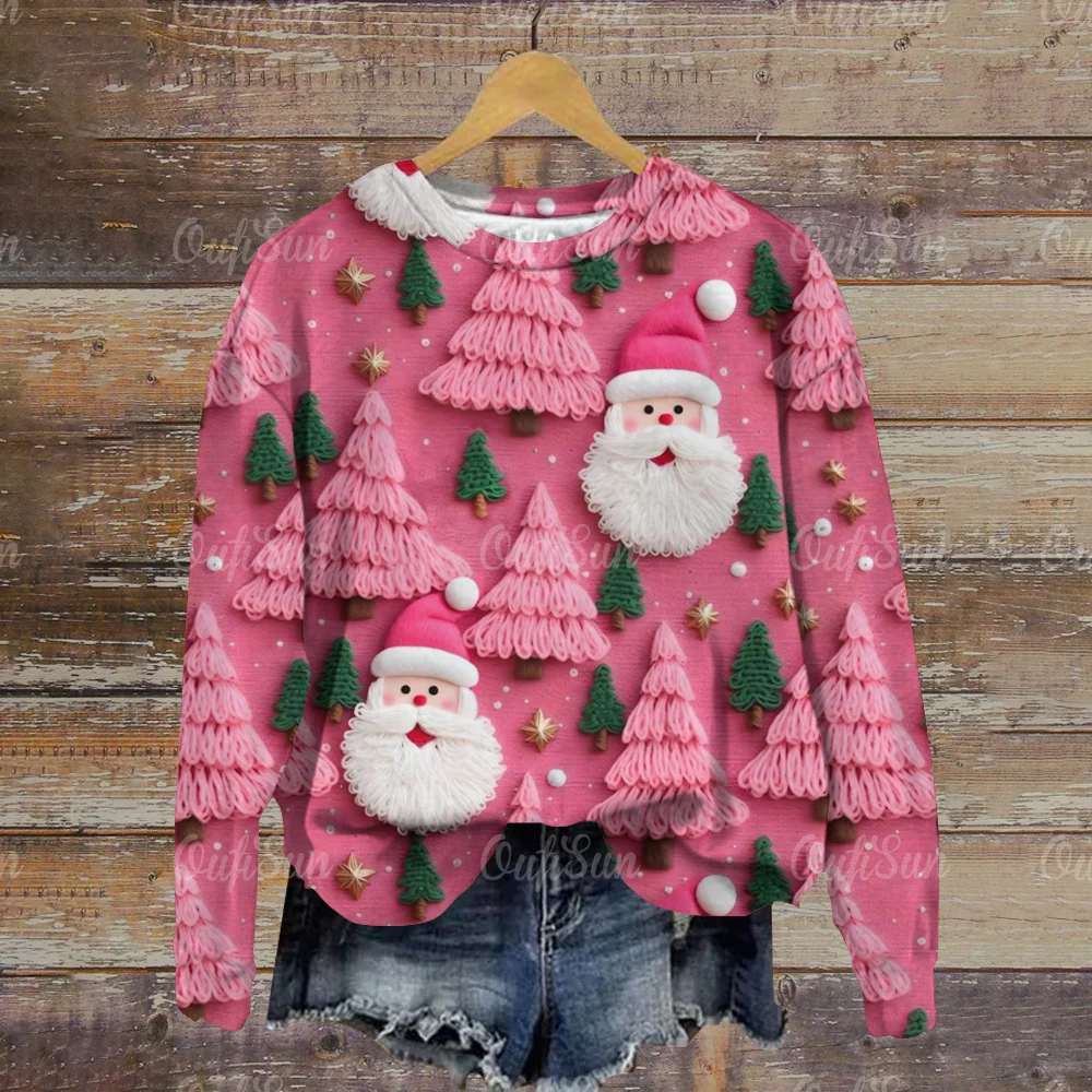 3d Santa Claus Print Hoodies For Women Christmas O-Neck Hooded Sweater Fashion Winter Clothing Oversize Long Sleeve Sweatshirt