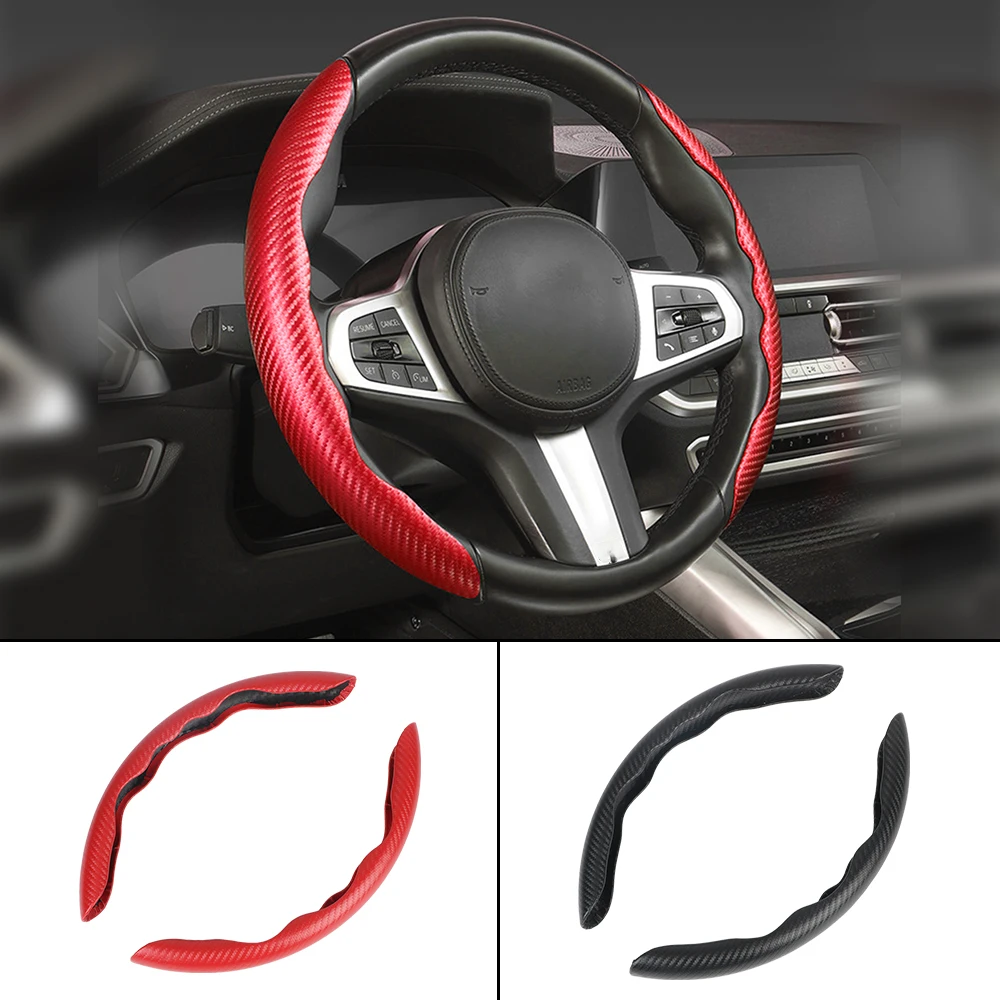 Universal Auto Interior Decoration Accessories Carbon Fiber Look Car Steering Wheel Booster Cover Micro Fiber Leather 1Pair