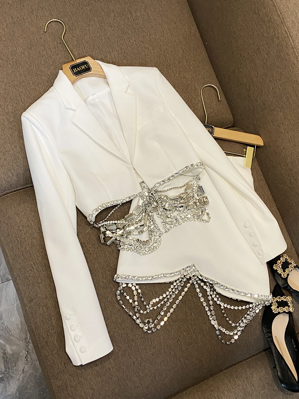

2026 New Heavy Du Rhinestone Chain Embellied ort Suit Skirt Set Two Piece Set A6687 Women's Faion Ensemble