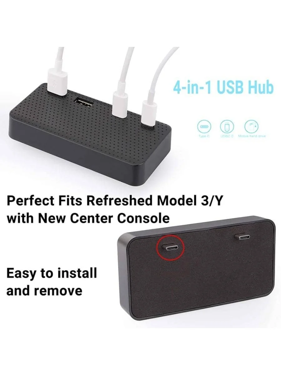 Per Tesla Model 3/Y/S/X Hub USB-Docking Station 4-in-1 con ricarica rapida-Dashcam/modalità Sentry compatibile-2021 2023 modello 3/Y